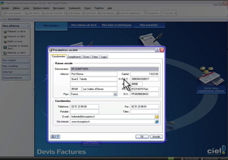 Ciel Devis Factures 2009 (8.0) : Comment taper qu'une seule fois les coordonnes de mon entreprise pour qu'elles apparaissent ensuite automatiquement sur tous mes documents et factures? (D009) -- 19/09/08