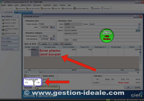 L'impression de l'coparticipation sur les factures, avec Ciel Devis Factures 2009