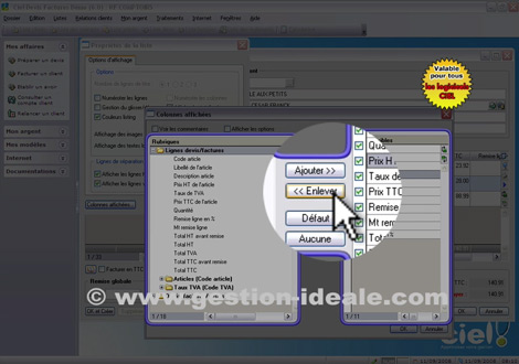 Personnalisation de la fentre de saisie de facture avec Ciel Devis Factures 2009