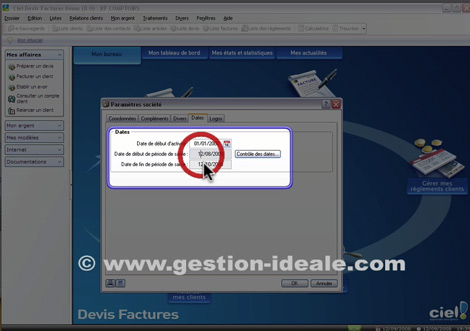Changer la priode de saisie des dates de factures dans Ciel Devis Factures 2009