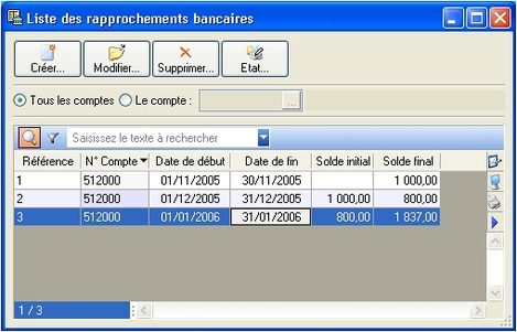 ciel compta 2006: liste des rapprochements bancaires