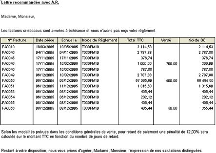 Ciel Gestion Commerciale: lettre de relance avec infos de pénalités de retard