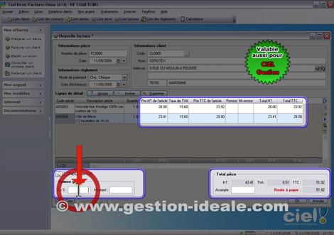 Ciel Devis Factures 2009 (8.0) : Comment appliquer une remise globale (en % ou montant, sur H.T. ou T.T.C.)  ma facture? (D023) -- 02/11/08