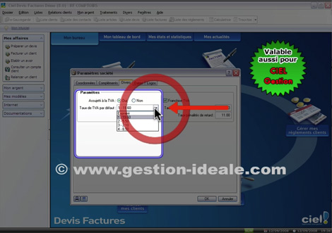 changer le taux de T.V.A. par dfaut dans Ciel Devis Factures 2009